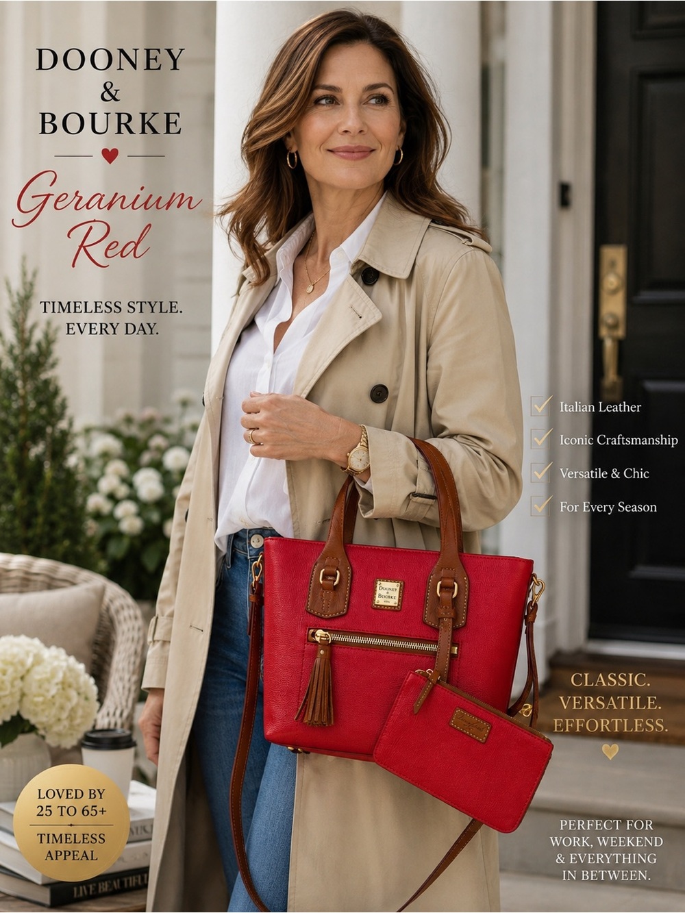 Dooney & Bourke‎ SET of 2 Morgan Shoulder Bag Tote & Wristlet Geranium Red